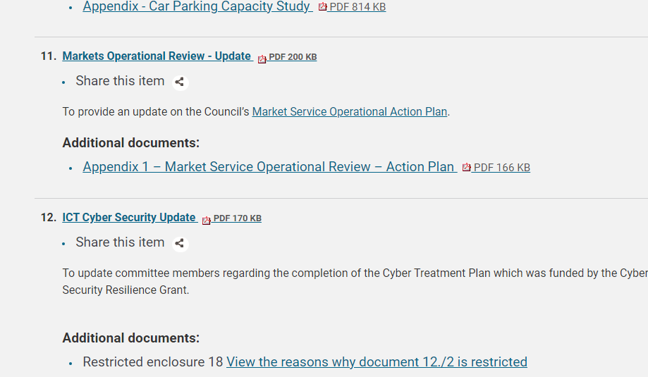 extract from agenda list for commitee meeting